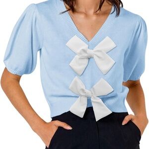 Light Blue Top with White Bows